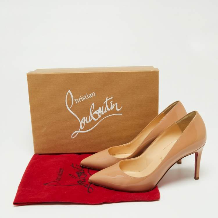 Pre Owned Christian Louboutin Beige Patent Leather Pigalle Pumps Size 37.5