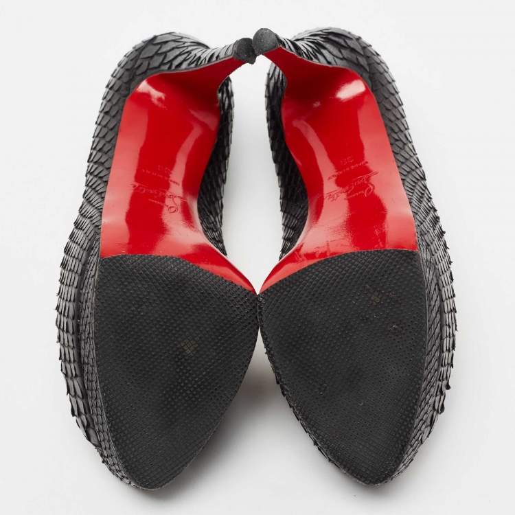 Pre Owned Christian Louboutin Black Python Lady Peep-Toe Platform Pumps Size 38