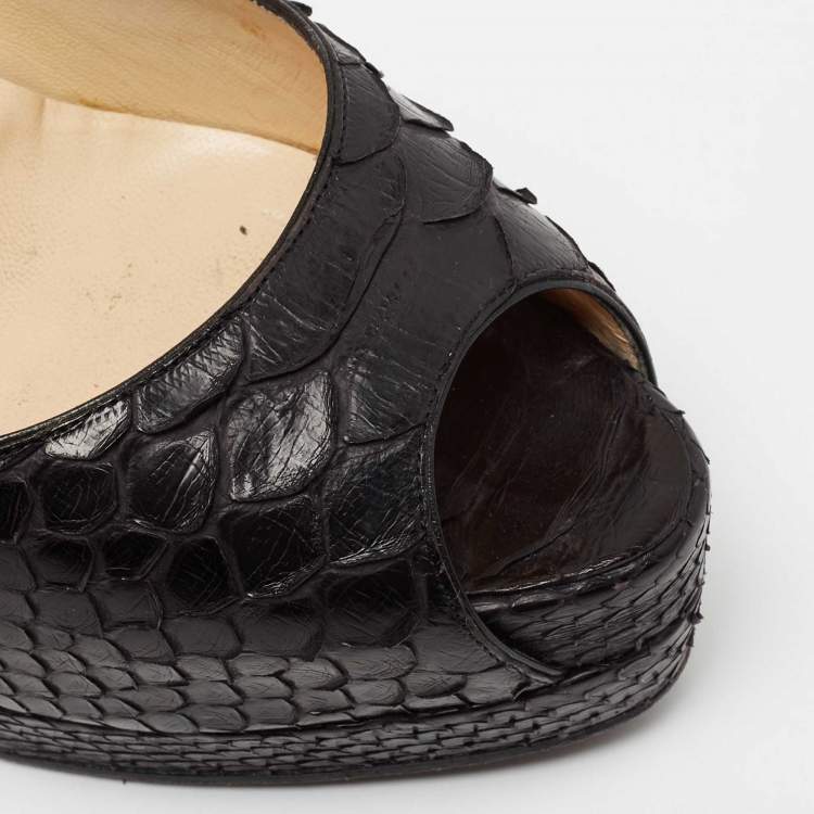 Pre Owned Christian Louboutin Black Python Lady Peep-Toe Platform Pumps Size 38