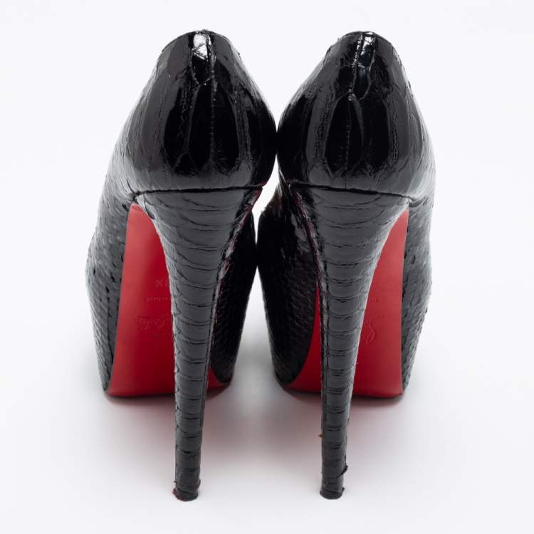 Pre Owned Christian Louboutin Black Python Lady Daf Mary Jane Pumps Size 39.5