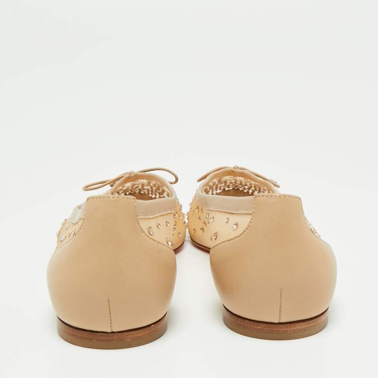 مملوكة مسبقًا Christian Louboutin Beige Mesh And Leather Strass Patio Ballet Flats Size 36