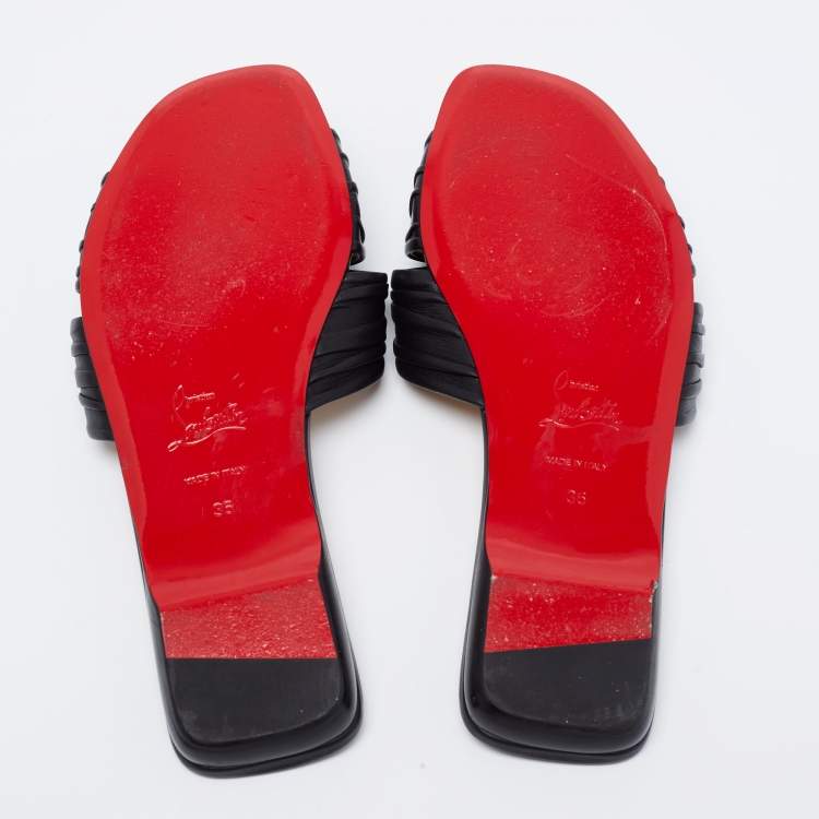 مملوكة مسبقًا Christian Louboutin Black Leather Nicol Flat Slides Size 36