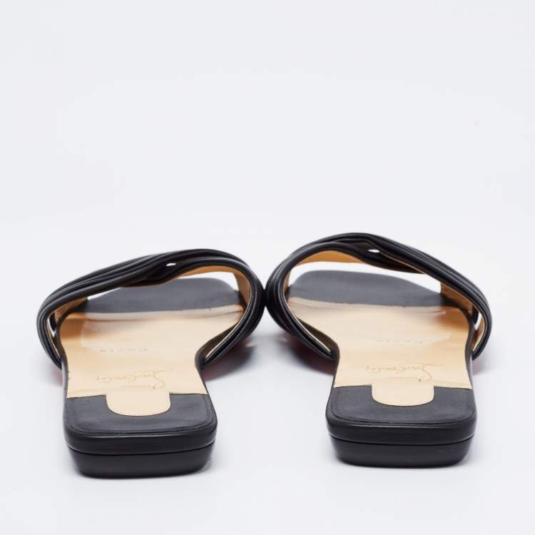 مملوكة مسبقًا Christian Louboutin Black Leather Nicol Flat Slides Size 36