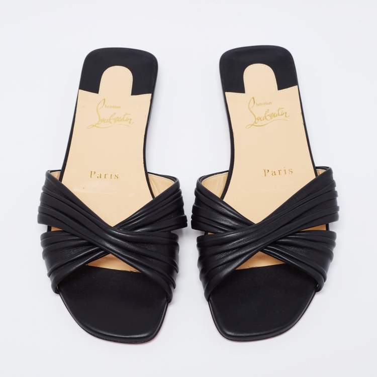 مملوكة مسبقًا Christian Louboutin Black Leather Nicol Flat Slides Size 36