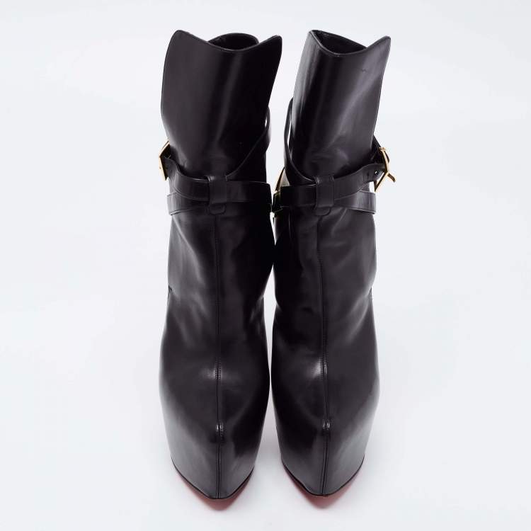مملوكة مسبقًا Christian Louboutin Black Leather Equestria Platform Ankle Boots Size 38.5