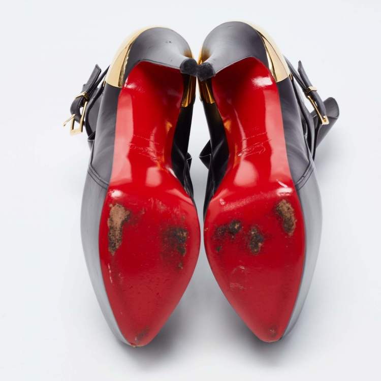 مملوكة مسبقًا Christian Louboutin Black Leather Equestria Platform Ankle Boots Size 38.5