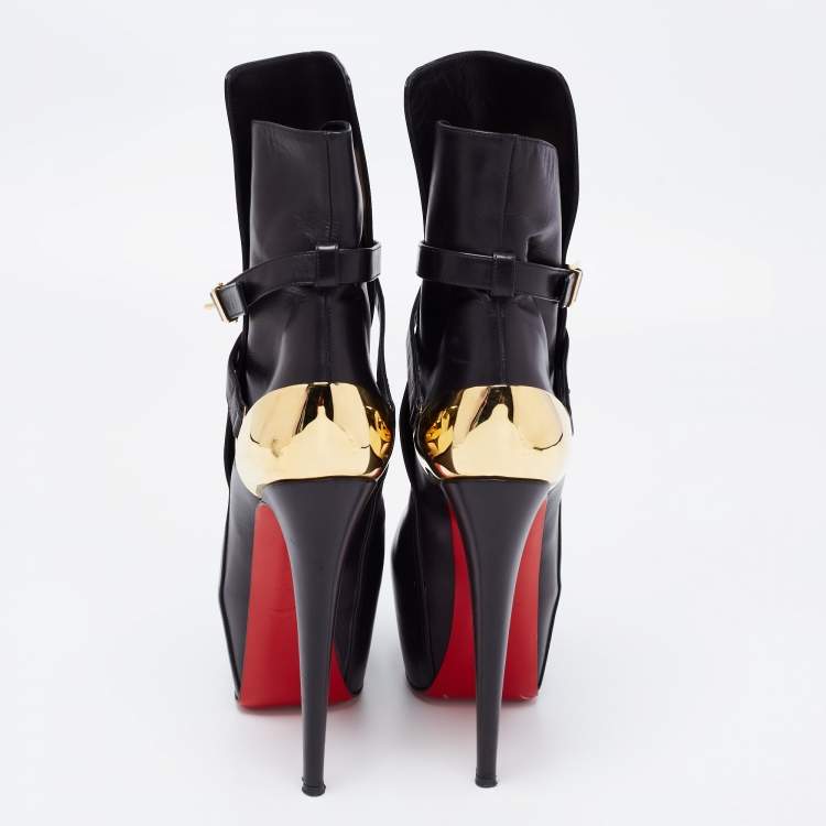 مملوكة مسبقًا Christian Louboutin Black Leather Equestria Platform Ankle Boots Size 38.5