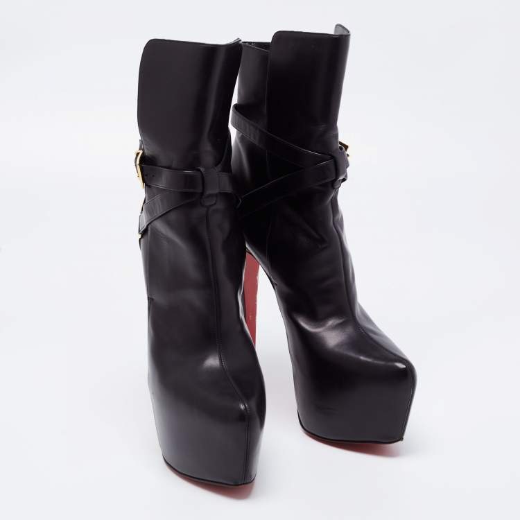 مملوكة مسبقًا Christian Louboutin Black Leather Equestria Platform Ankle Boots Size 38.5