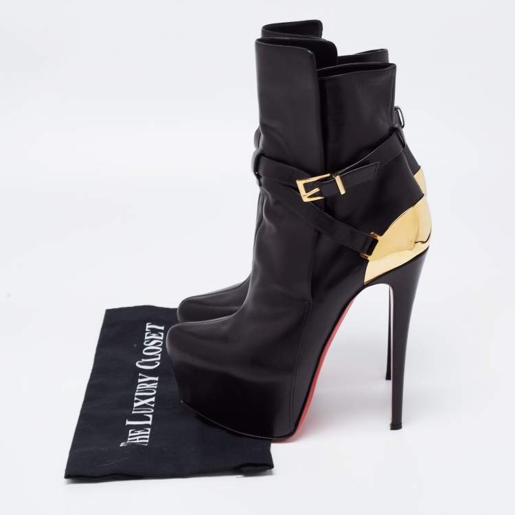 مملوكة مسبقًا Christian Louboutin Black Leather Equestria Platform Ankle Boots Size 38.5