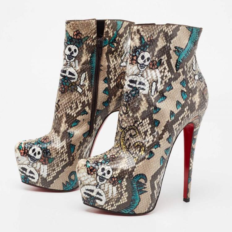 Christian Louboutin Multicolor Python Skull Mexico Daf Ankle Size 38 Christian | TLC