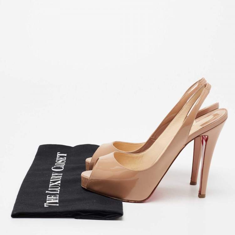 Pre Owned Christian Louboutin Beige Patent Leather No Prive Slingback Sandals Size 37