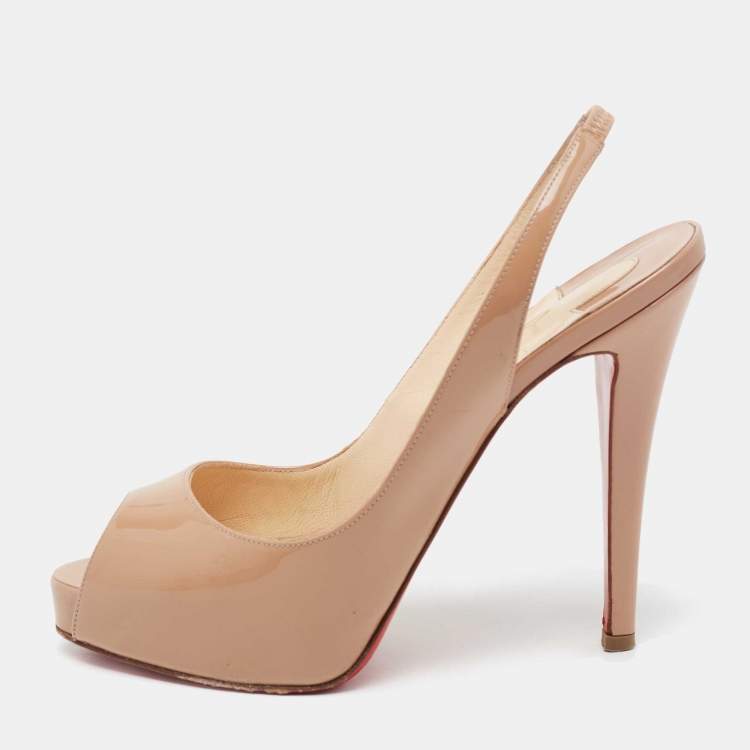 Pre Owned Christian Louboutin Beige Patent Leather No Prive Slingback Sandals Size 37