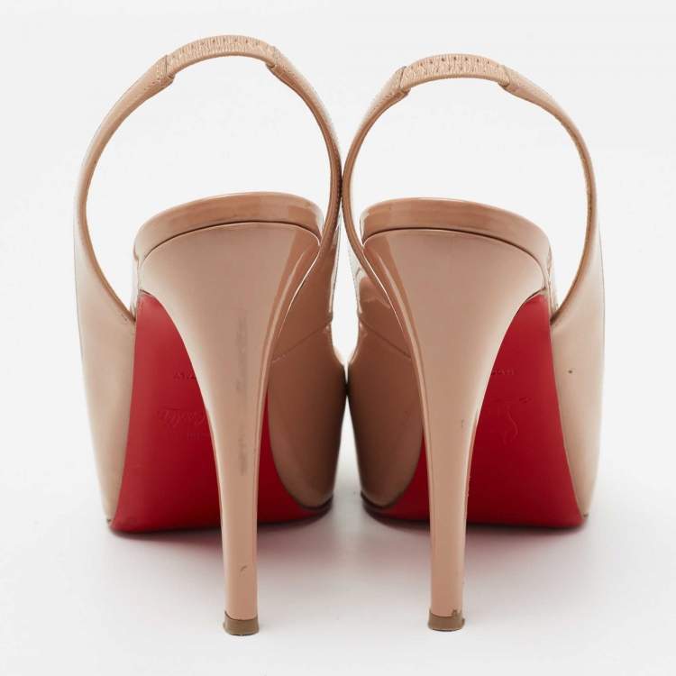 Pre Owned Christian Louboutin Beige Patent Leather No Prive Slingback Sandals Size 37