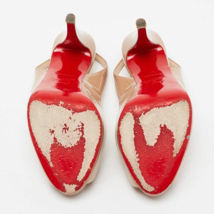 Pre Owned Christian Louboutin Beige Patent Leather No Prive Slingback Sandals Size 37