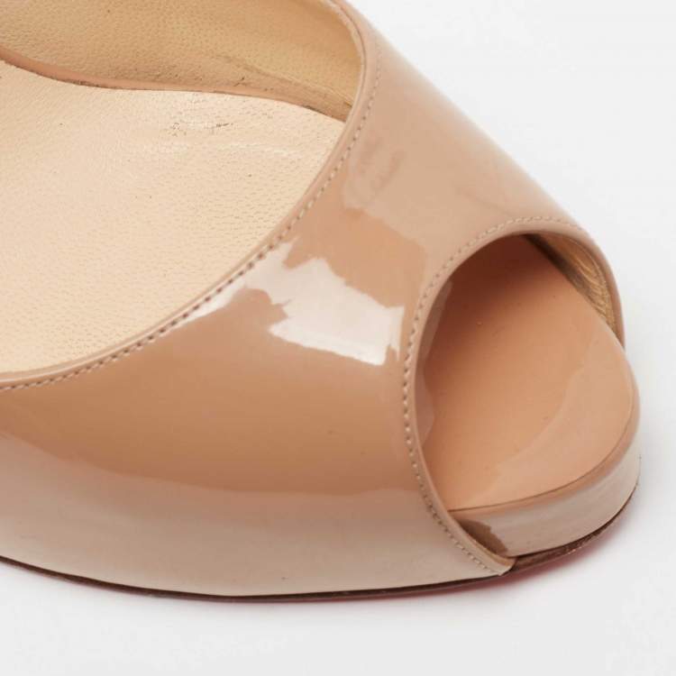 Pre Owned Christian Louboutin Beige Patent Leather No Prive Slingback Sandals Size 37