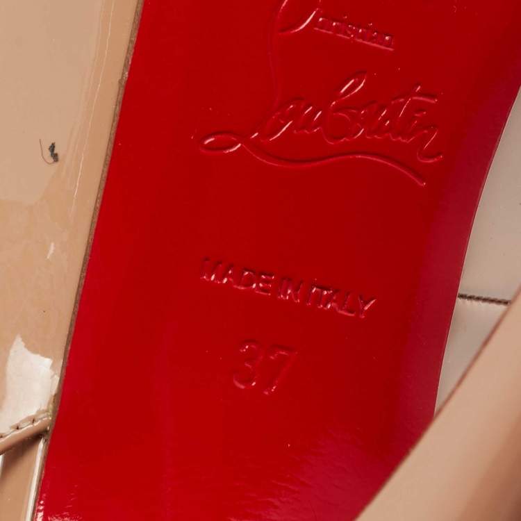 Pre Owned Christian Louboutin Beige Patent Leather No Prive Slingback Sandals Size 37