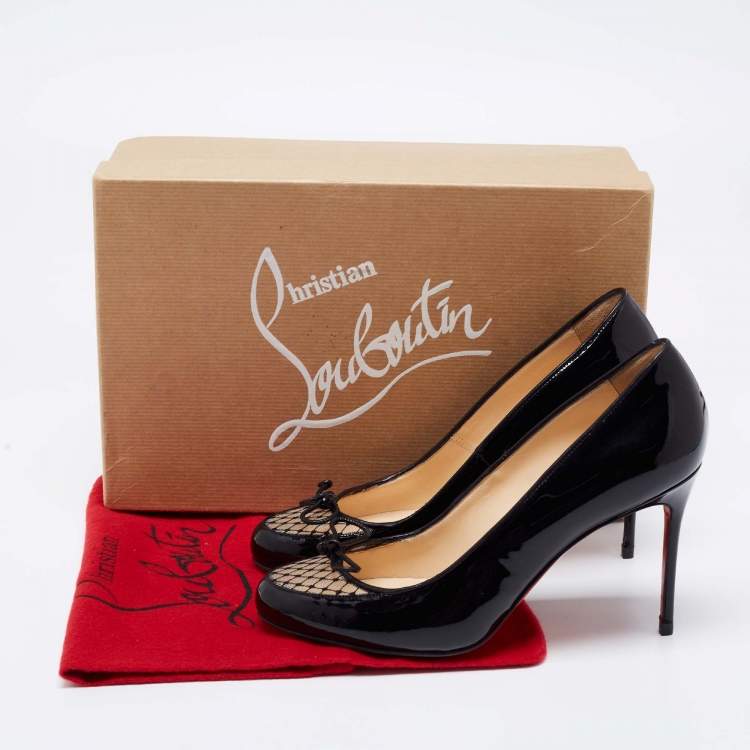 Pre Owned Christian Louboutin Black Patent Leather and Mesh A La Peche Pumps Size 36