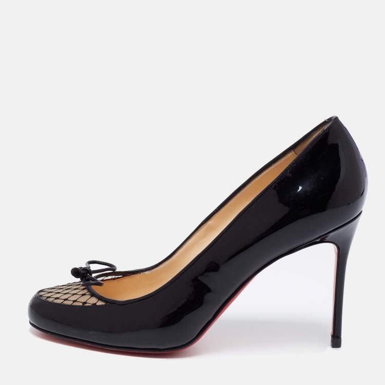 Pre Owned Christian Louboutin Black Patent Leather and Mesh A La Peche Pumps Size 36
