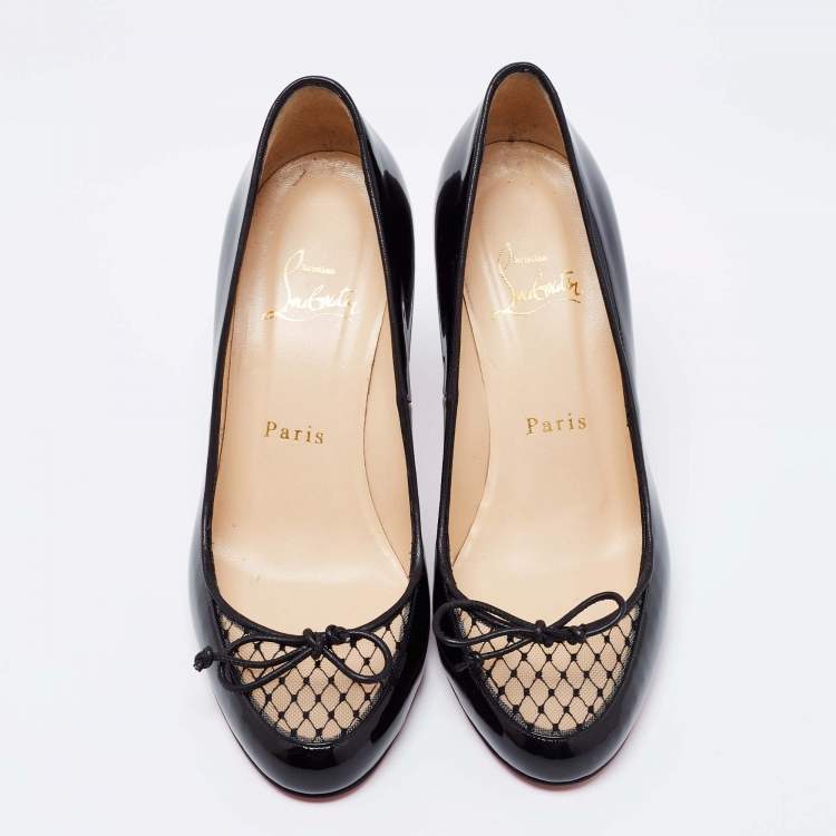 Pre Owned Christian Louboutin Black Patent Leather and Mesh A La Peche Pumps Size 36