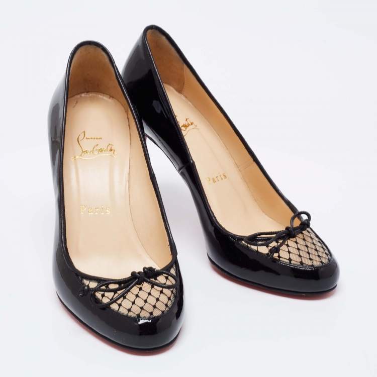 Pre Owned Christian Louboutin Black Patent Leather and Mesh A La Peche Pumps Size 36