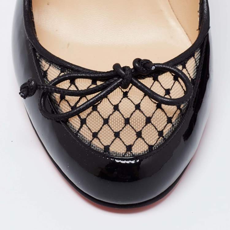 Pre Owned Christian Louboutin Black Patent Leather and Mesh A La Peche Pumps Size 36