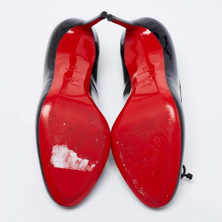 Pre Owned Christian Louboutin Black Patent Leather and Mesh A La Peche Pumps Size 36