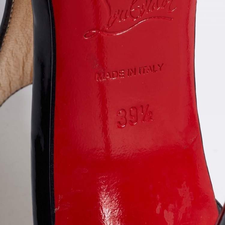 Pre Owned Christian Louboutin Black Patent Leather J String T-Strap Pumps Size 39.5