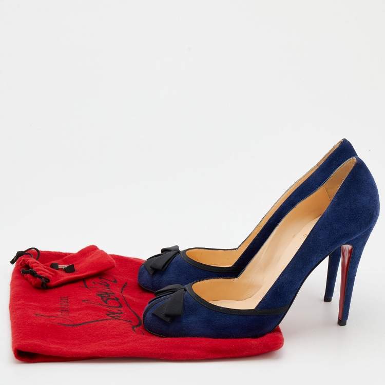 Pre Owned Christian Louboutin Blue Suede Lavalliere 100 Pumps Size 40