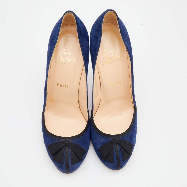 Pre Owned Christian Louboutin Blue Suede Lavalliere 100 Pumps Size 40