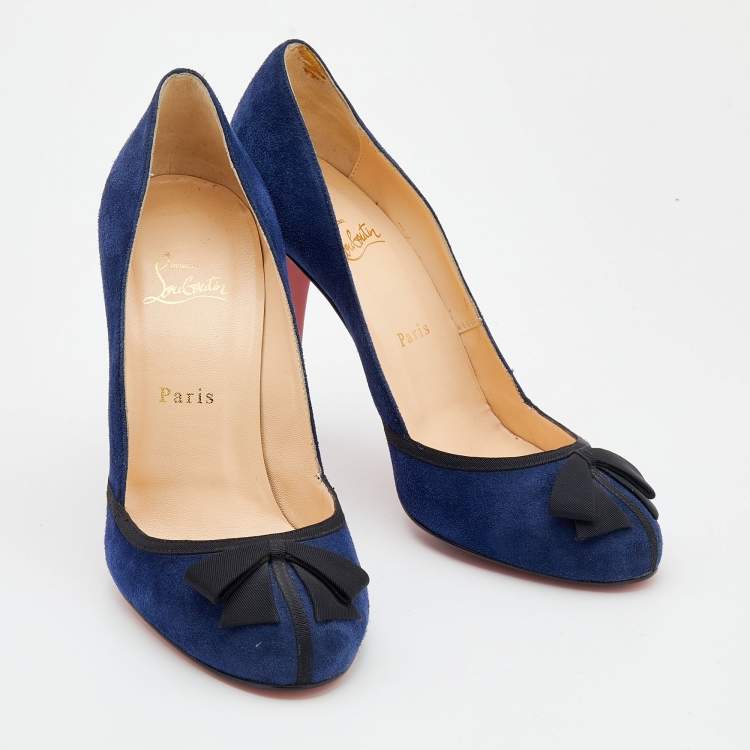 Pre Owned Christian Louboutin Blue Suede Lavalliere 100 Pumps Size 40