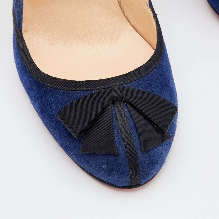 Pre Owned Christian Louboutin Blue Suede Lavalliere 100 Pumps Size 40