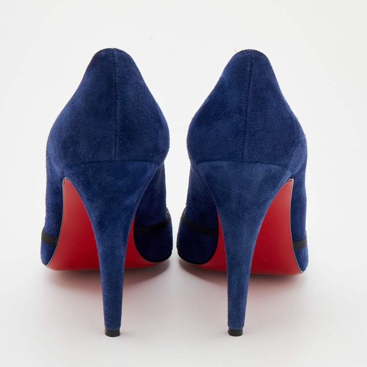Pre Owned Christian Louboutin Blue Suede Lavalliere 100 Pumps Size 40
