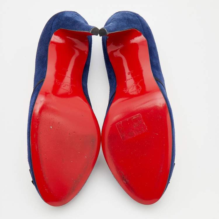 Pre Owned Christian Louboutin Blue Suede Lavalliere 100 Pumps Size 40