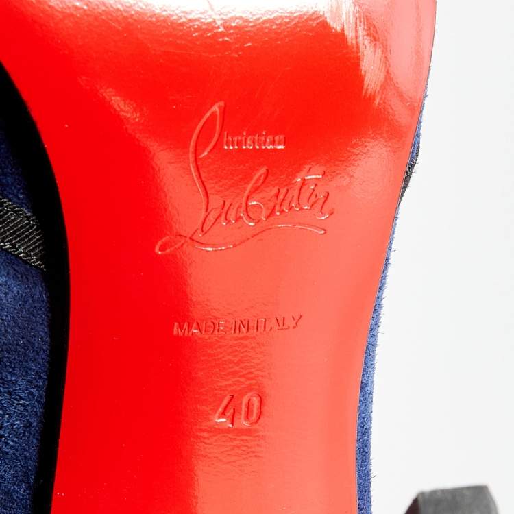 Pre Owned Christian Louboutin Blue Suede Lavalliere 100 Pumps Size 40