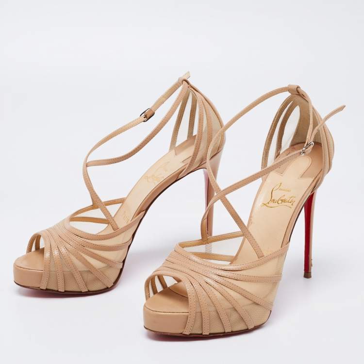 Christian Louboutin Beige Leather and Mesh Filamenta Platform