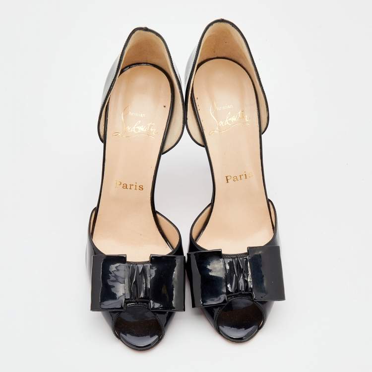 Pre Owned Christian Louboutin Black Patent Leather Jolie-Noeud D'orsay Pumps Size 40