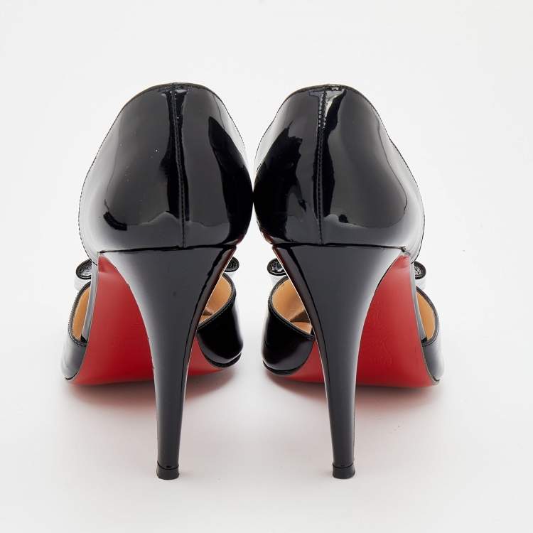 Pre Owned Christian Louboutin Black Patent Leather Jolie-Noeud D'orsay Pumps Size 40