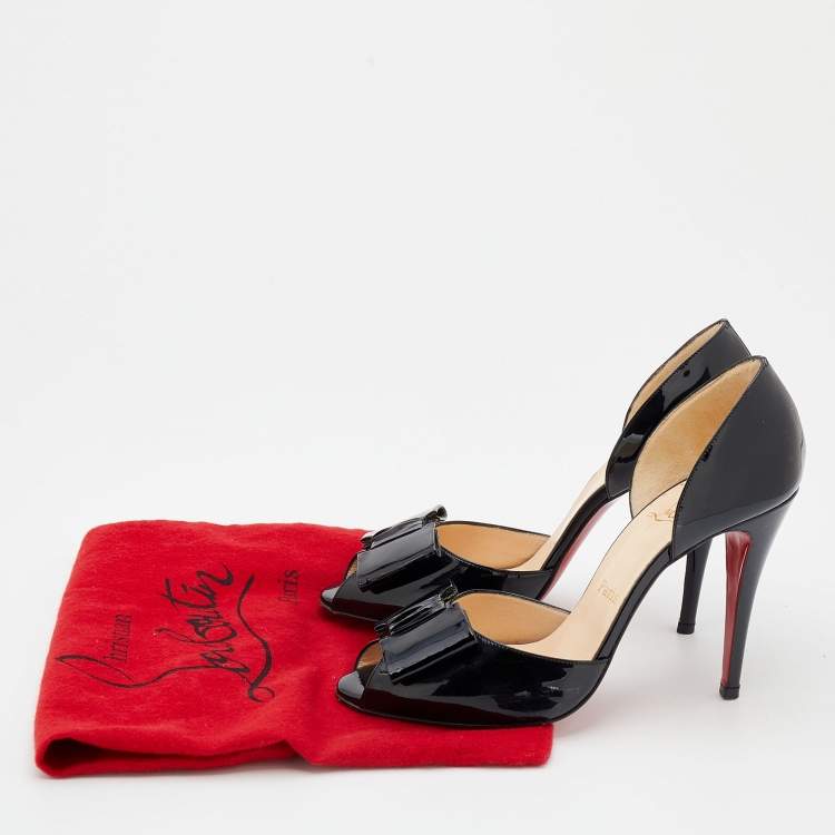 Pre Owned Christian Louboutin Black Patent Leather Jolie-Noeud D'orsay Pumps Size 40