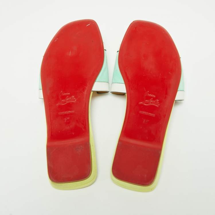 Pre Owned Christian Louboutin Tri Color Leather and Suede Hao Flat Slides Size 37