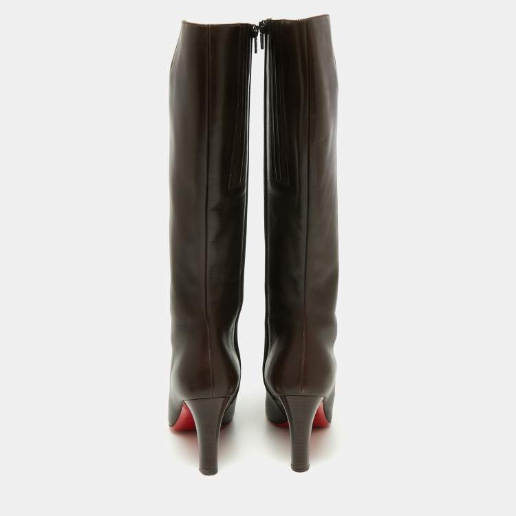 مملوكة مسبقًا Christian Louboutin Brown Leather Knee Length Boots Size 38