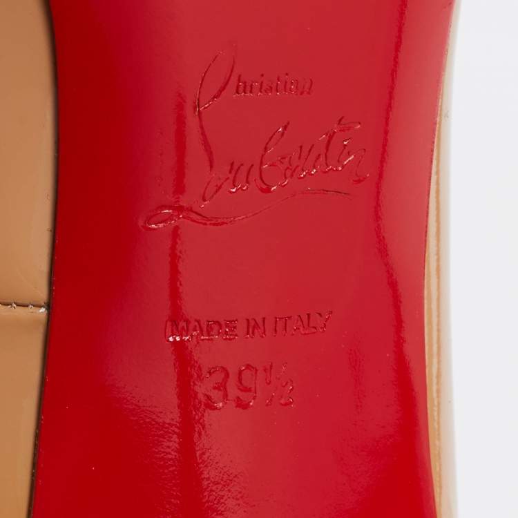 Pre Owned Christian Louboutin Beige Patent Leather Simple Round Toe Pumps Size 39.5