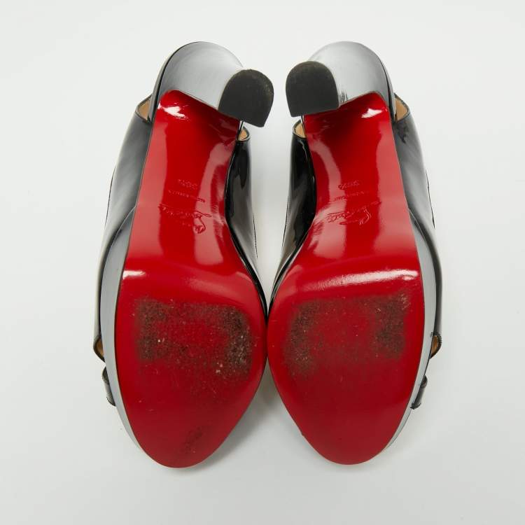 Pre Owned Christian Louboutin Black Patent Leather Marple Town Slingback Sandals Size 38.5