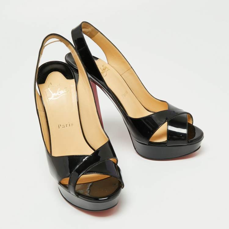 Pre Owned Christian Louboutin Black Patent Leather Marple Town Slingback Sandals Size 38.5