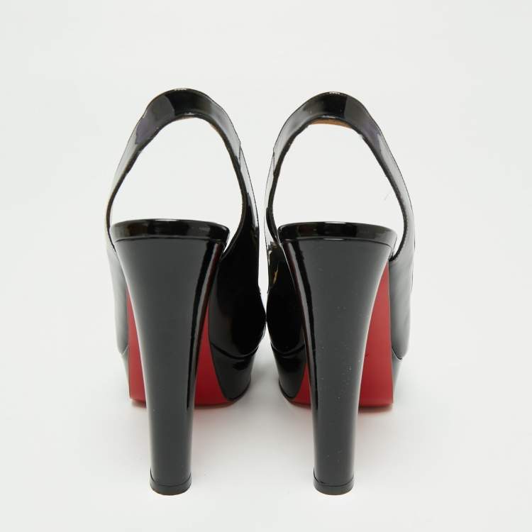Pre Owned Christian Louboutin Black Patent Leather Marple Town Slingback Sandals Size 38.5