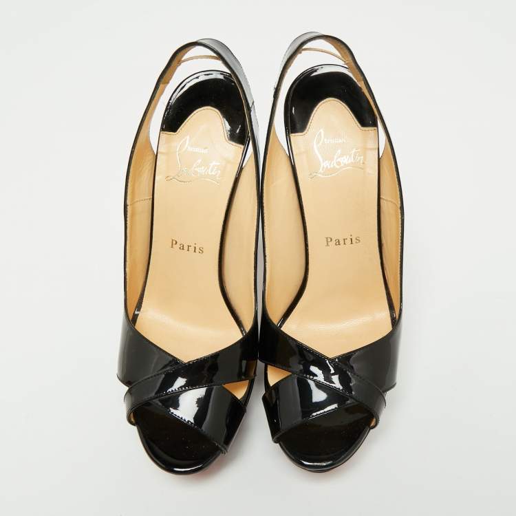 Pre Owned Christian Louboutin Black Patent Leather Marple Town Slingback Sandals Size 38.5