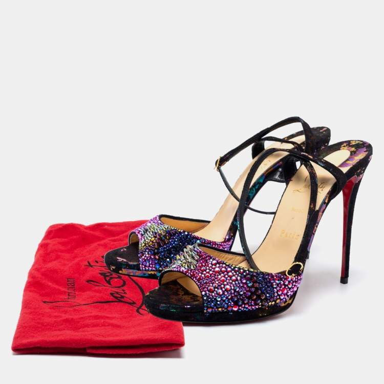 Pre Owned Christian Louboutin Loubiloo Multicolor Suede And Glitter Bling Bang Sandals Size 40