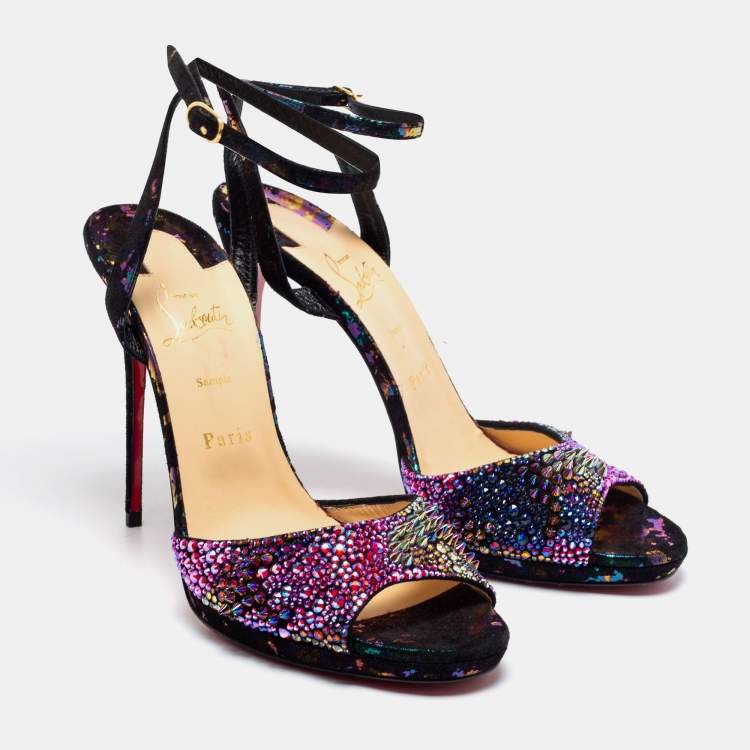 Pre Owned Christian Louboutin Loubiloo Multicolor Suede And Glitter Bling Bang Sandals Size 40