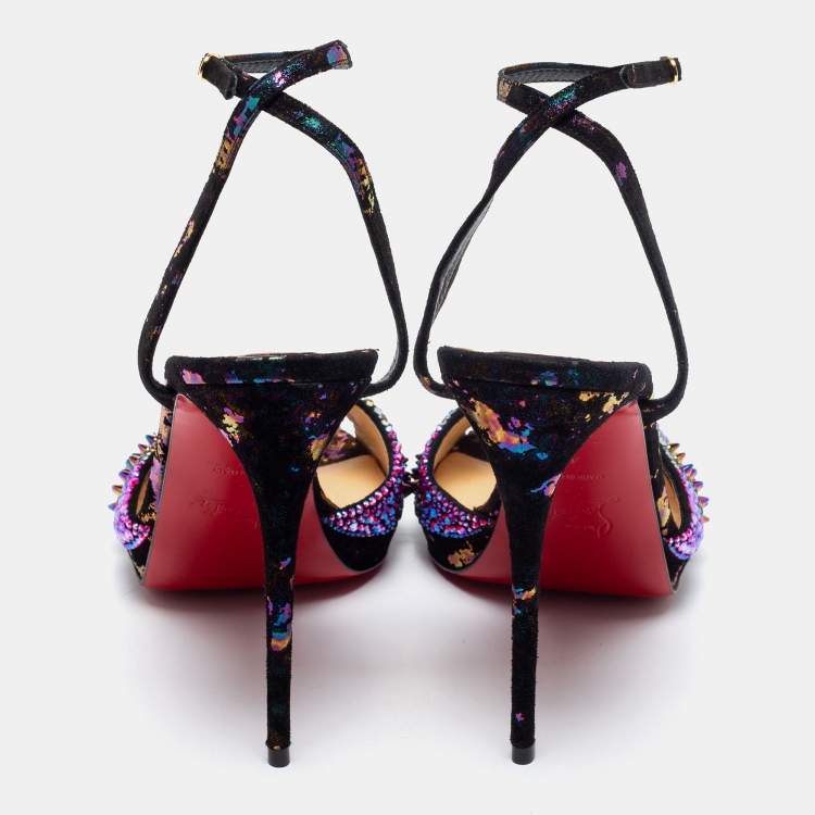Pre Owned Christian Louboutin Loubiloo Multicolor Suede And Glitter Bling Bang Sandals Size 40