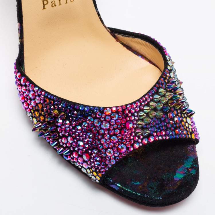 Pre Owned Christian Louboutin Loubiloo Multicolor Suede And Glitter Bling Bang Sandals Size 40