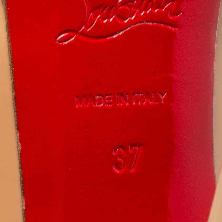 Pre Owned Christian Louboutin Beige Patent Leather Lady Peep Toe Platform Pumps Size 37